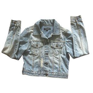 Vintage Brody Girls Denim Cropped Jacket‎ Jean Distressed Bleached Sz M Faded